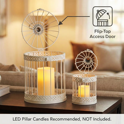 Vela Lanterns Bird Cage Decor Candle Holder Lantern Decorative Wedding Table Centerpiece Decorations, White, Small, Set of 4