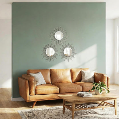 Boho Sunburst Wall Mirror Set of 3, 12 Inch Round Antique & Modern Metal Wall Art, Hanging Over The Door Mirrors for Wall Decor in Living Room, Bedroom, Bathroom, Entryway（Gold）