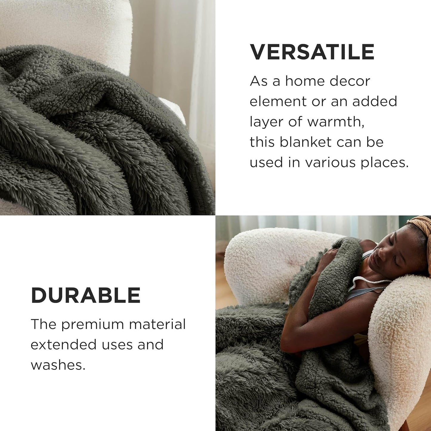 Bedsure GentleSoft Fluffy Fuzzy Faux Fur Throw Blanket for Couch, Soft Sherpa Fleece Cozy Gifts for Women, Plush Bed Blanket Room Decor for Men, Thick Warm Minky Teen Gifts Winter Bedding