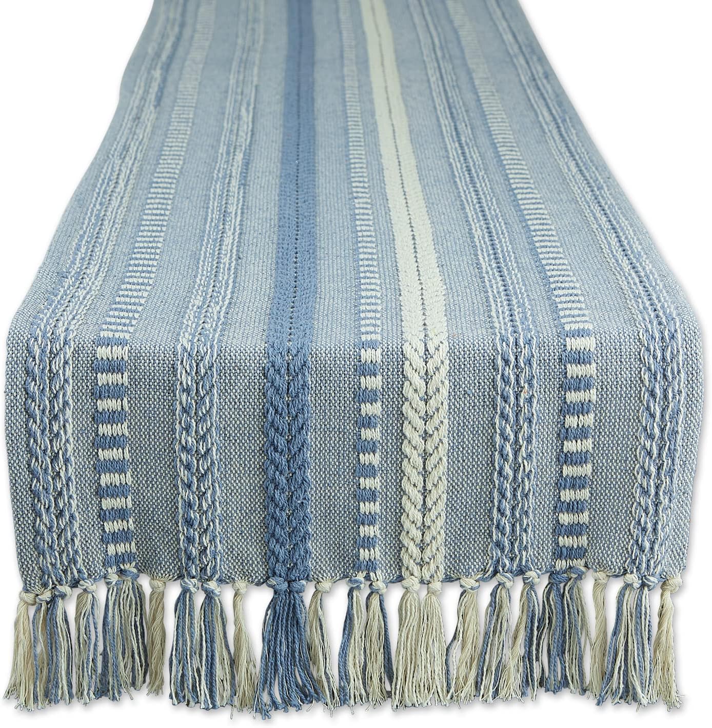 DII Farmhouse Braided Stripe Table Runner Collection, 15x72 (15x77, Fringe Included), Black