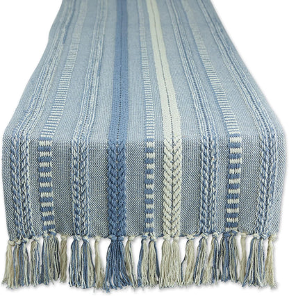 DII Farmhouse Braided Stripe Table Runner Collection, 15x72 (15x77, Fringe Included), Black