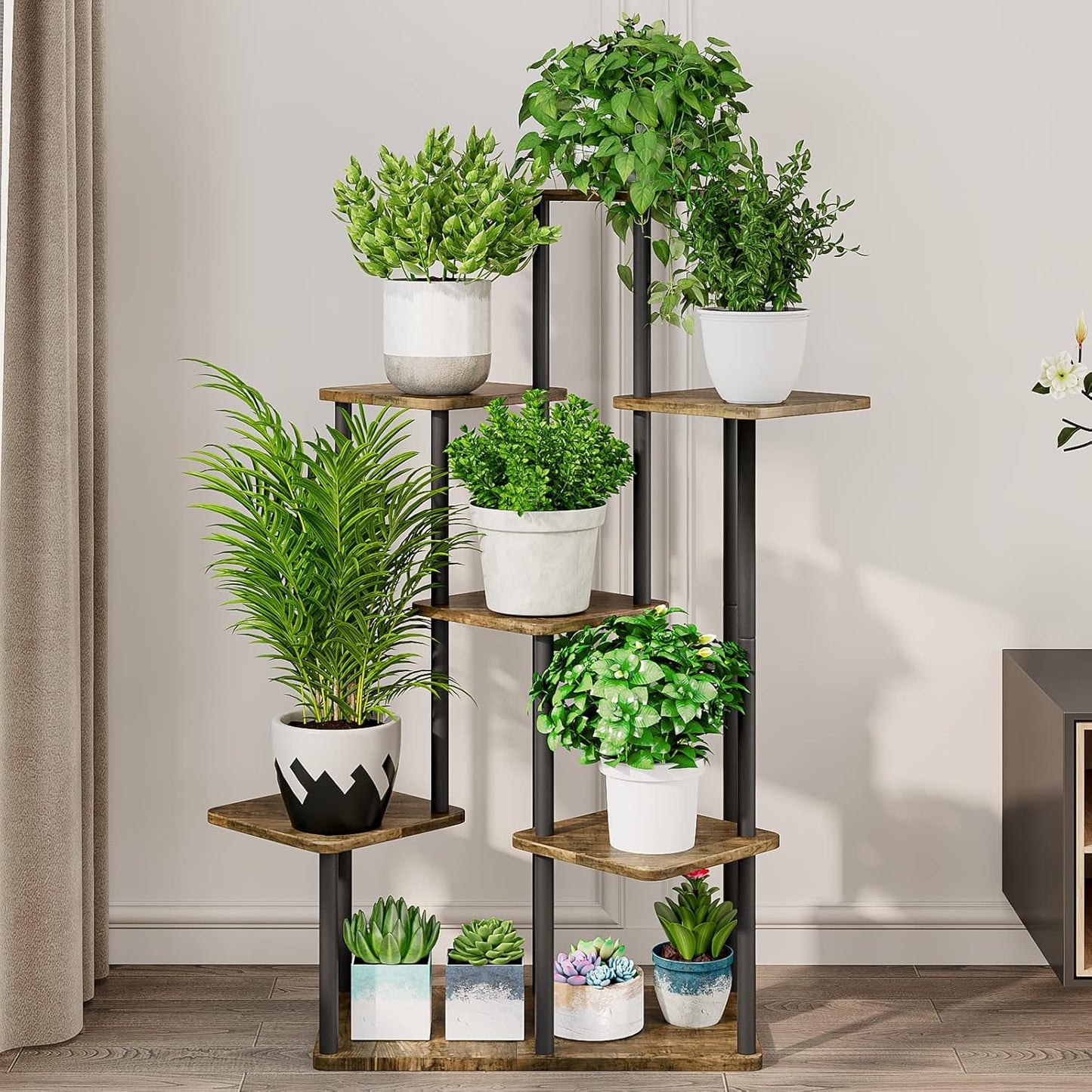 AZERPIAN Plant Stand 5 Tier Indoor Metal Flower Shelf for Multiple Plants Corner Tall Flower Holders for Patio Garden Living Room Balcony Bedroom, Black (5 Tier-Black)