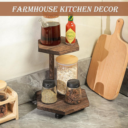 Tikea Farmhouse Wood Display Riser, 10 in. Farmhouse Pedestal Stand for Kitchen Bathroom Counter Decor, Round Display Tray for Soap Dispenser and Plant (Brown)