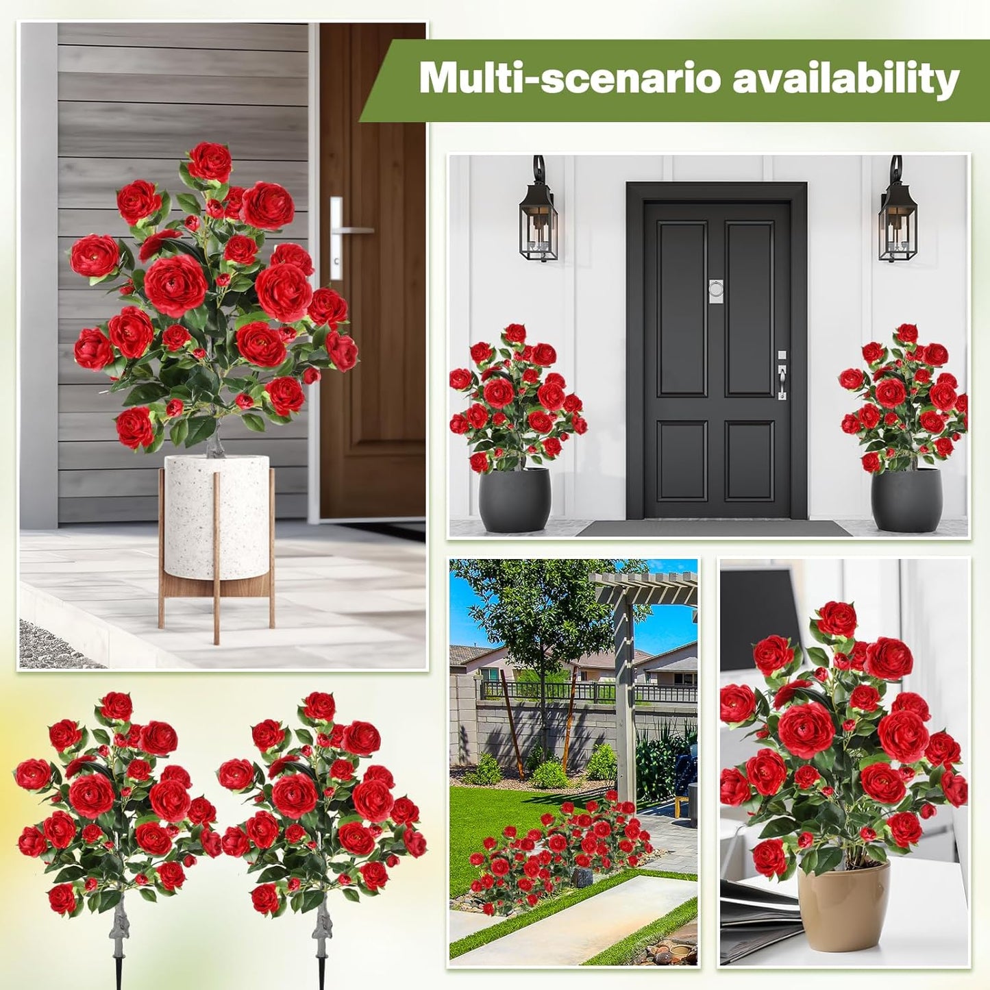Lunmon 2 Pack 3ft Artificial Camellia Plants Tree 36" Faux Camellia Flower with Spike UV Resistant Realistic Fake Floral Blooming Bush for Indoor Outdoor Front Door Porch Backyard Garden, Purple