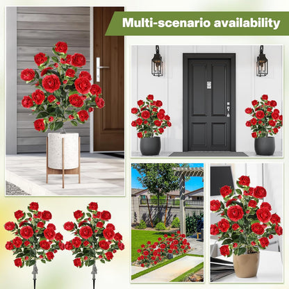 Lunmon 2 Pack 3ft Artificial Camellia Plants Tree 36" Faux Camellia Flower with Spike UV Resistant Realistic Fake Floral Blooming Bush for Indoor Outdoor Front Door Porch Backyard Garden, Purple