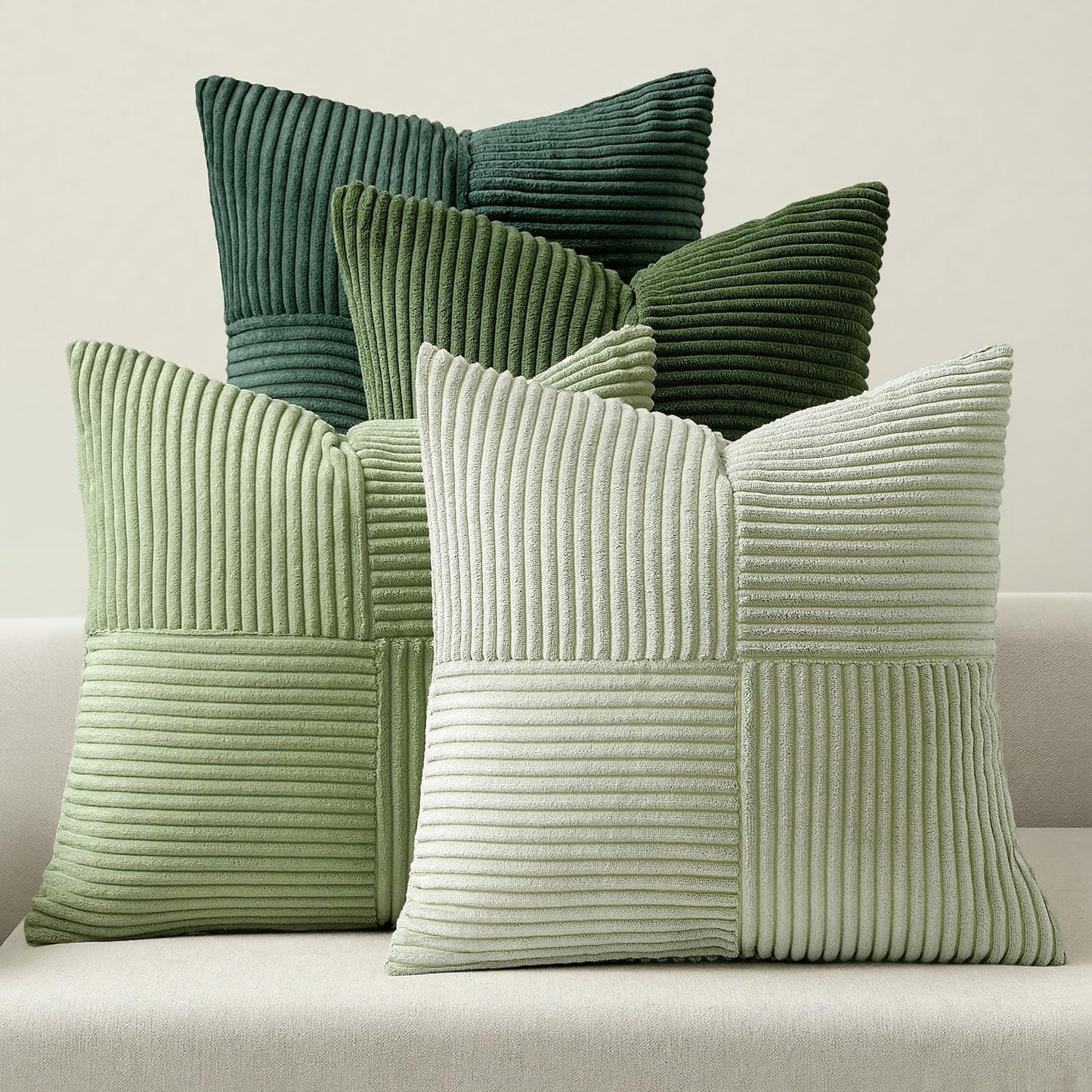 MIULEE Teal Orange Decorative Throw Pillow Covers 18x18 Inch Set of 4 Boho Corduroy Striped Cushion Cases Modern Farmhouse Patchwork Pillow Cases for Couch Sofa Bedroom Home Decor