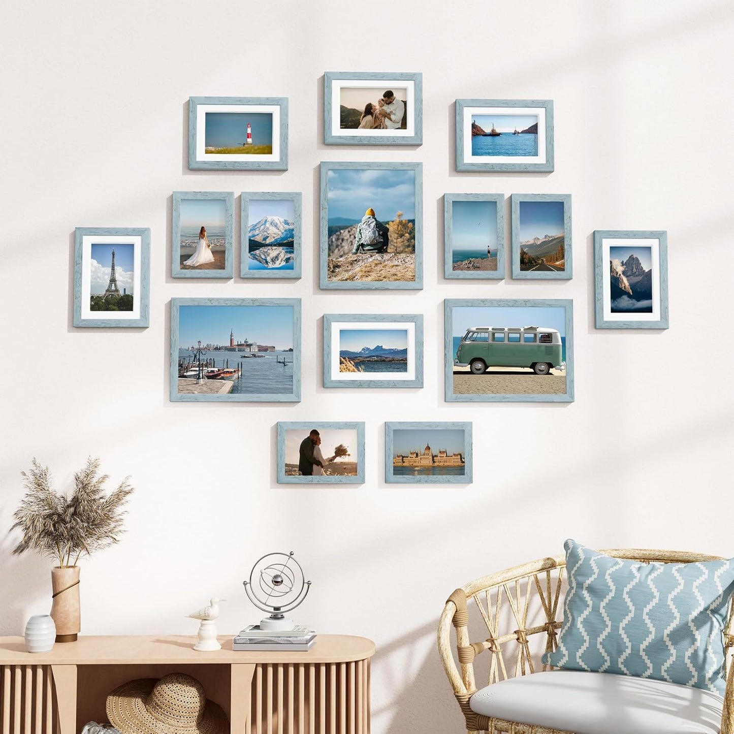 Vittanly 15 Pack Picture Frames Collage Wall Decor for Mounting or Tabletop Display, Gallery Frame Set for Family, Multi Sizes Including 3pcs 8x10, 6pcs 5x7, 6pcs 4x6, Black