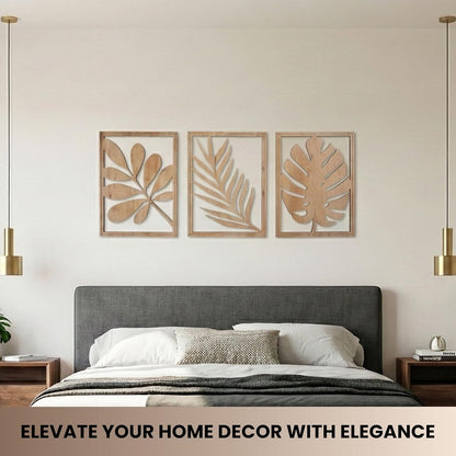 qmmp Modern Wooden Wall Sculptures - Set of 3 - Home Decor Accent - Large Wall Art for Living Room, Bedroom, Office - Easy Installation (Oak, Medium - Mountain and Sun)