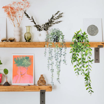 Clearain 1pcs Fake Hanging Plants, Artificial Small Potted Plants, Mini Faux Succulent Plant for Indoor Outdoor Aesthetic Office Living Room Shelf Home Decor (Eucalyptus leaves-1pcs)