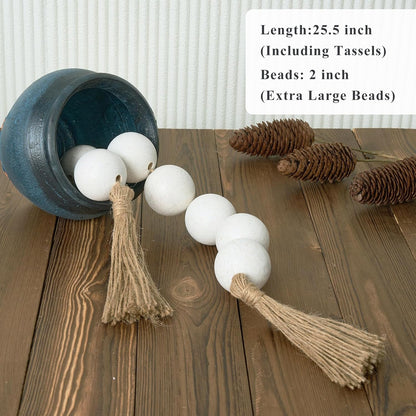 OMISHE Extra Large Wood Bead Garland with 2" Diameter Wooden Beads, 25.5" Long Rustic Farmhouse Decorative Wooden Beads Garland with Tassels, Boho Decorations for Home Table Mantle, Black