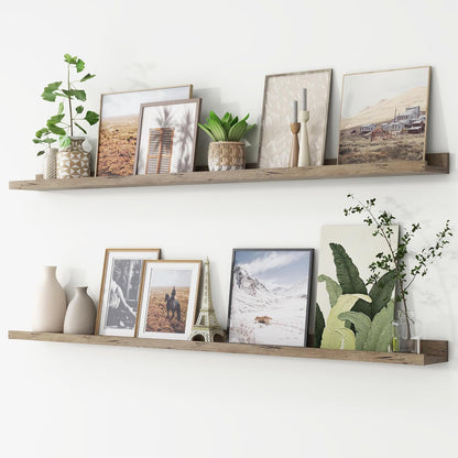 FLYJOE Picture Ledge Shelf, Floating Shelves Set of 2, 48 Inches Long Large Nursery Book Shelves for Toys Storage, Kids Bookshelf Wall Mounted for Living Room Bedroom Decor Books Photo Frames, Walnut