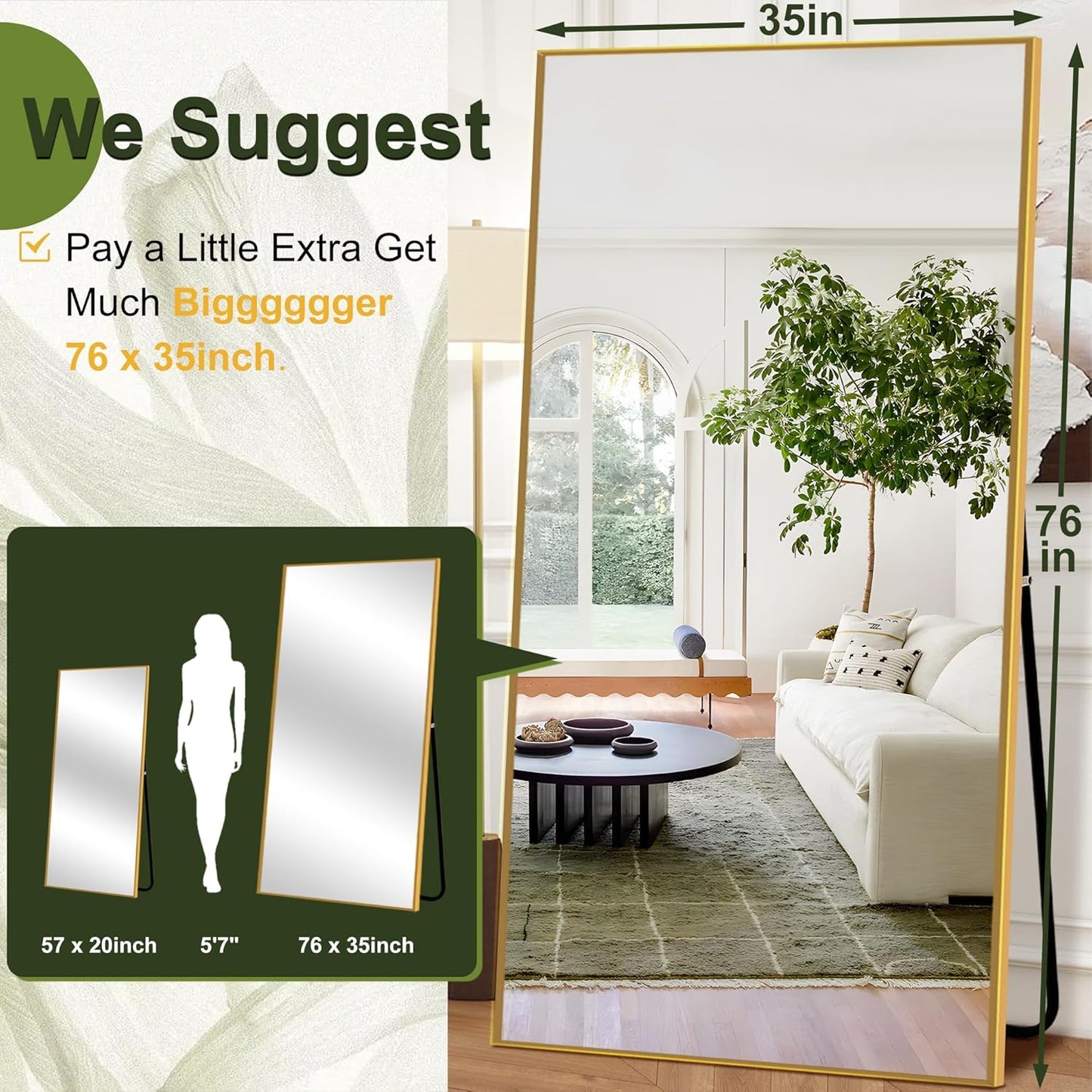 NicBex Full Length Mirror with Stand, 56"x19" Aluminum Alloy Frame Floor Mirror, Black, Shatter-Proof Glass - Free Standing, Leaning Against Wall or Wall-Mounted, for Bedroom Living Room Dressing Room
