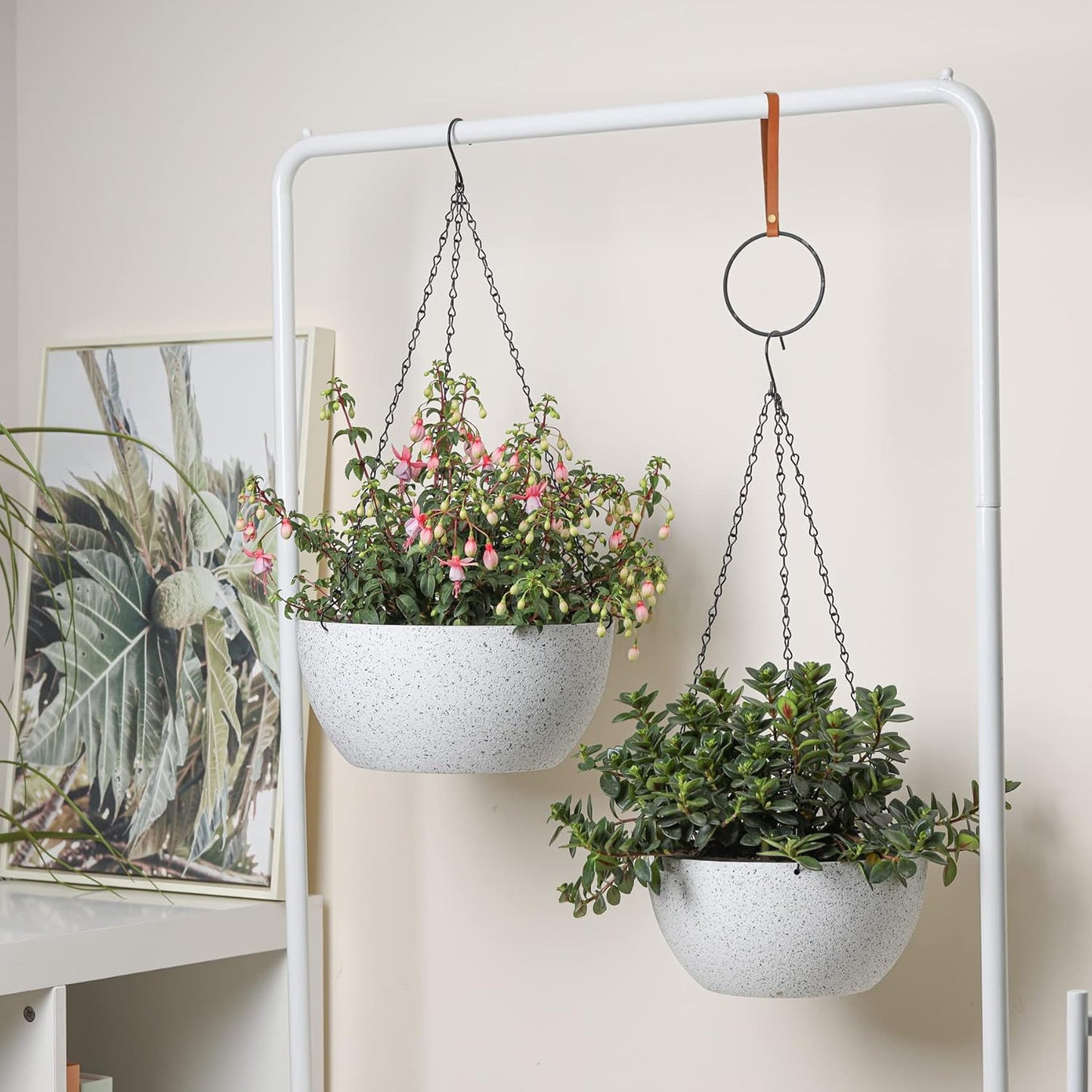 T4U Hanging Planters for Indoor Plants, 10 Inch Hanging Planter Outdoor 2 Pack, Hanging Basket with Drainage Holes, Hanging Plant Holder Indoor, Flower Pots, Plant Pots for Garden, Grey