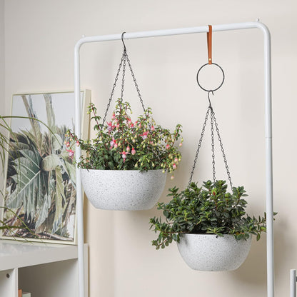 T4U Hanging Planters for Indoor Plants, 10 Inch Hanging Planter Outdoor 2 Pack, Hanging Basket with Drainage Holes, Hanging Plant Holder Indoor, Flower Pots, Plant Pots for Garden, Grey