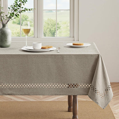 MIULEE Beige Rectangle Linen Polyester Tablecloth with Decorative Cutouts Spring Waterproof Stain Resistant & Shrink-Proof Table Cloth 52x70 inch Farmhouse Style for Dining Wedding and Outdoor