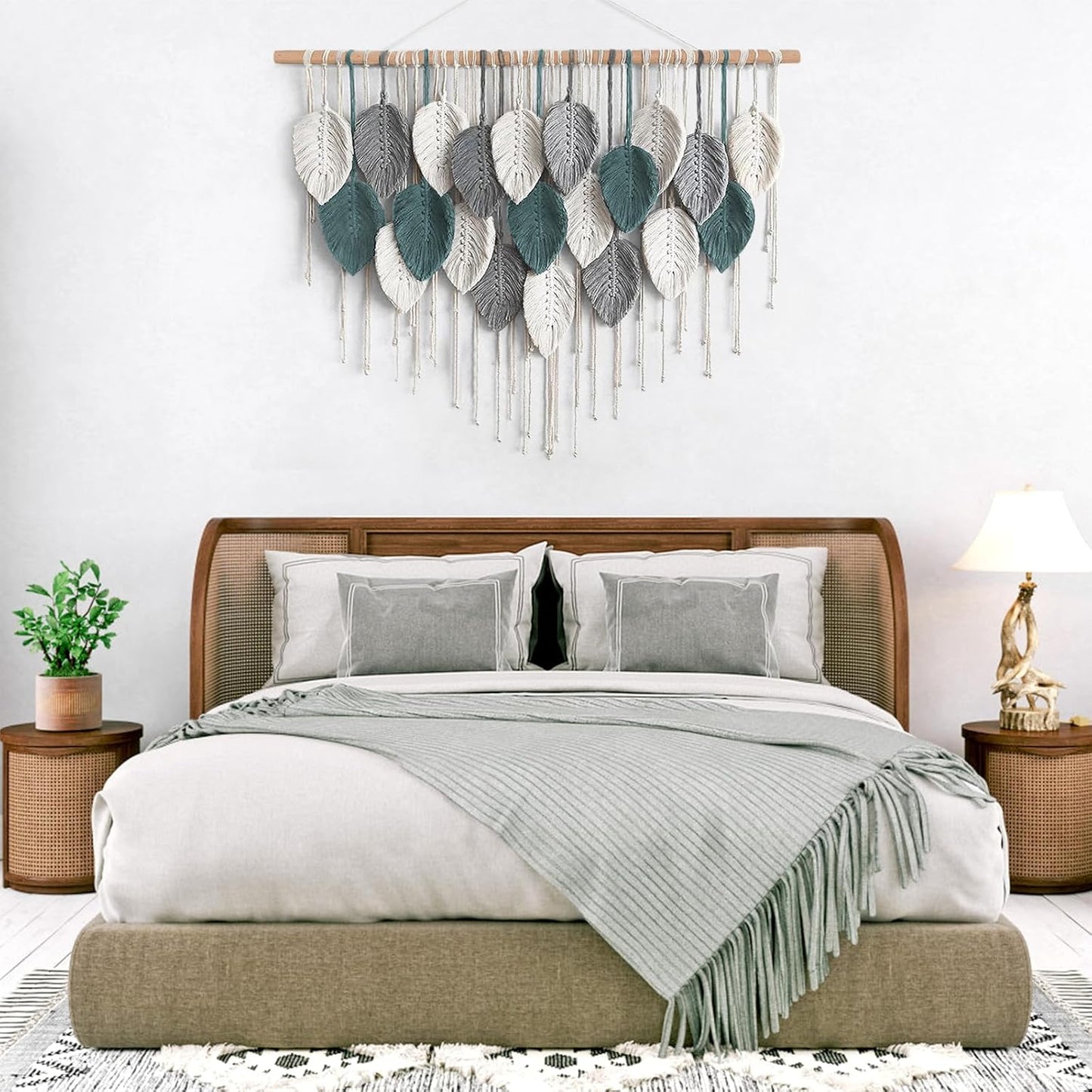 Weldomcor Large Macrame Wall Hanging Boho Home Decor, Handmade Bohemian Woven Leaves Macrame Tapestry Modern Aesthetic Chic Wall Art Decorations for Bedroom Living Room Nursery Office 39" W x 29.5" L