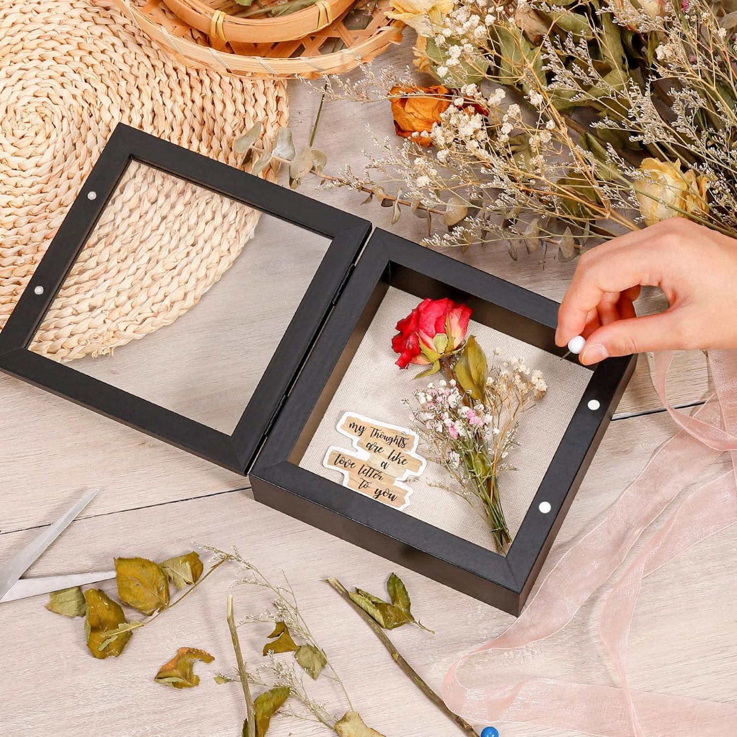 Califortree 8x10 Shadow Box Frame with Linen Back - Sturdy Rustic Memory Display Case of Flower, Pictures, Medals and More, White