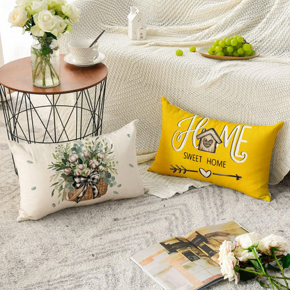 AVOIN colorlife Bless Our Home Farmhouse Eucalyptus Leaves Throw Pillow Covers, 18 x 18 Inch Truck Home Sweet Home Cushion Case Decorations Set of 4