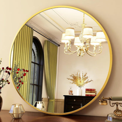 HARRITPURE Round Mirror 30 Black Wall Mounted Circle Mirrors Vanity Mirror with Brushed Aluminum Alloy Frame Modern Decoration for Bathroom, Living Room, Vanity, Bedroom, Entryway