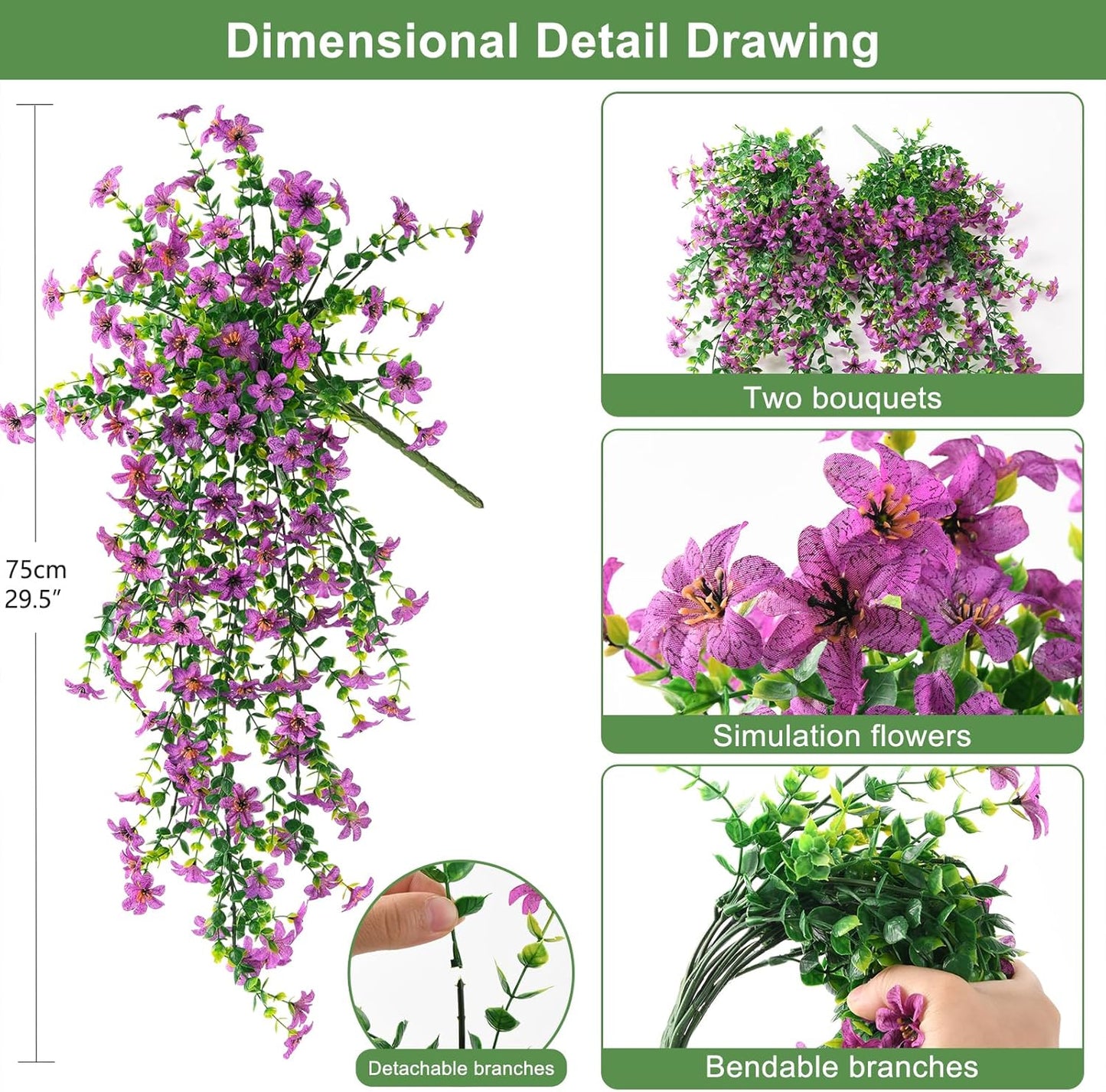INQCMY Artificial Fake Hanging Flowers Plants for Outdoor Summer Decoration,2 PCS Faux Silk Daisy with Eucalyptus Leaves,UV Resistant Look Real for Outside Home Planter Porch Patio Balcony Yard Decor