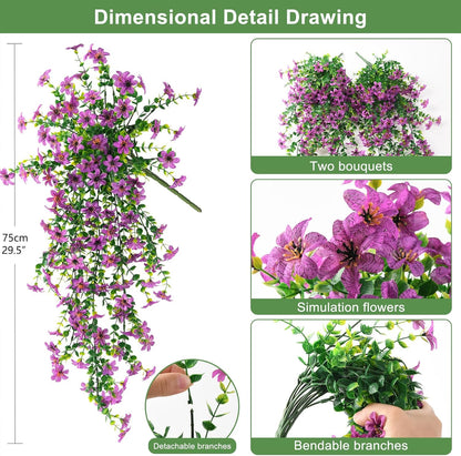 INQCMY Artificial Fake Hanging Flowers Plants for Outdoor Summer Decoration,2 PCS Faux Silk Daisy with Eucalyptus Leaves,UV Resistant Look Real for Outside Home Planter Porch Patio Balcony Yard Decor