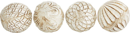 Deco 79 Ceramic Handmade Carved Decorative Ball Orbs & Vase Filler with Varying Patterns, Set of 4 4"W, 4"H, White