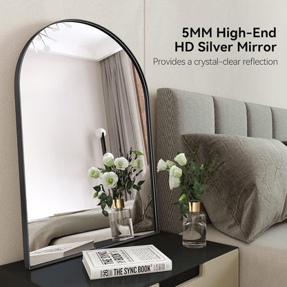 Brightify Arched Mirror, Arched Wall Mirror, 24 x 32 Inch Silver Arch Mirror, Metal Frame Silver Bathroom Mirror, Arched Top Bathroom Vanity Mirror for Living Room Bedroom Mantel Entryway Hallways