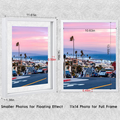 MUYE 11x14 Floating Frame Set of 2,Double Glass Rustic Frame,Display Any Size Photo up to 11x14,Wall Mount or Tabletop Standing,Natural