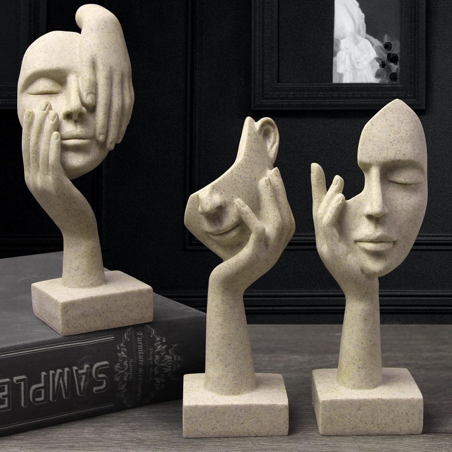3 Pcs Thinker Statue,Modern Home Resin Sculptures,Collectible Figurines for Home Office Bookshelf Desktop Decor(Black)