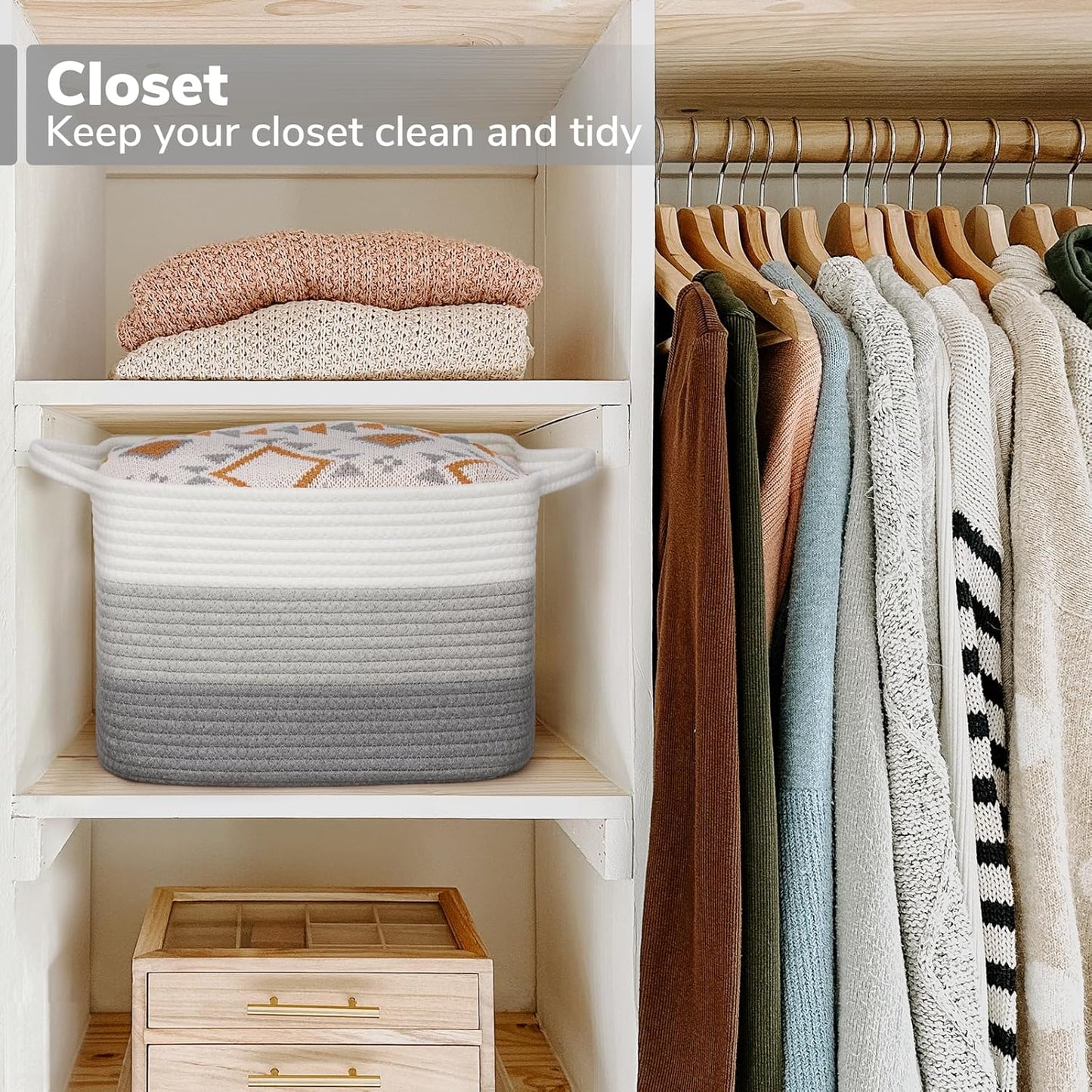 Goodpick Cube Storage Bins - Towel, Book, Cloth, Shoes, Closet Shelf Woven Baskets for Office, Baby Laundry, Toys, 13''x10''x9''