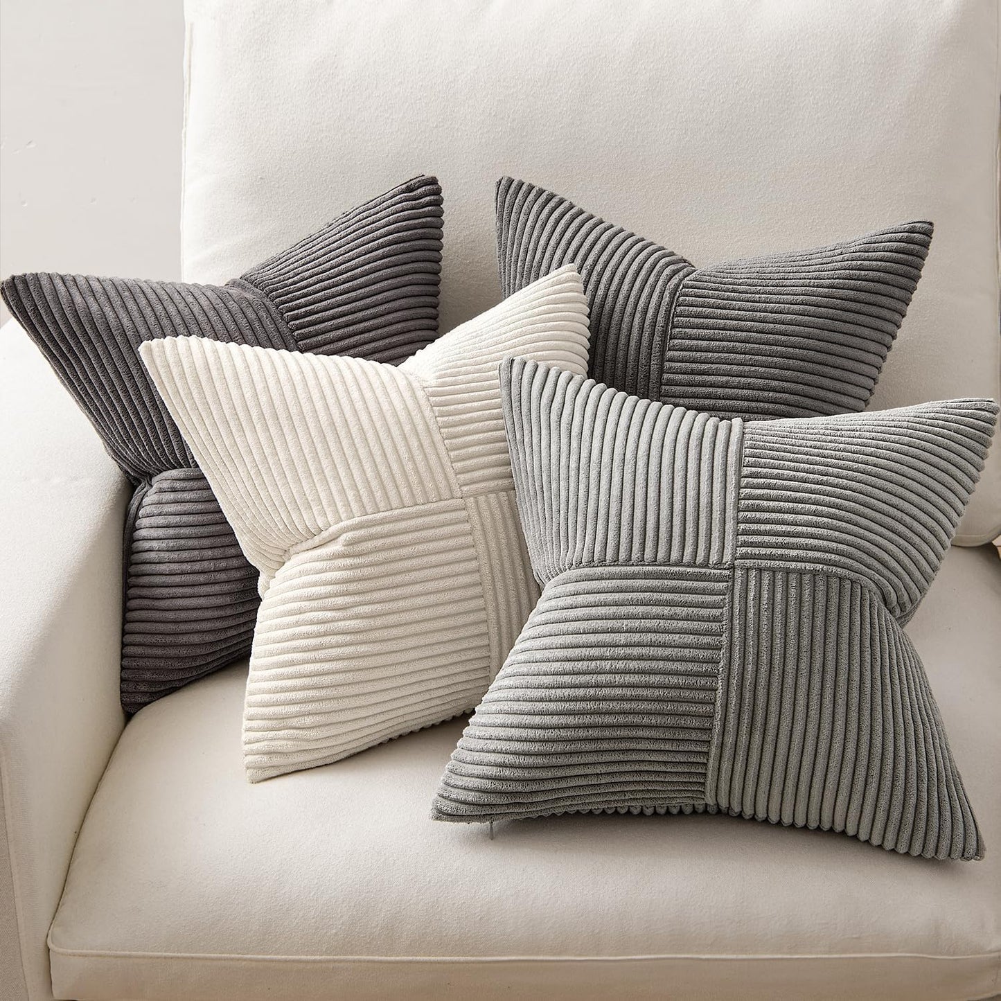 MIULEE Teal Orange Decorative Throw Pillow Covers 18x18 Inch Set of 4 Boho Corduroy Striped Cushion Cases Modern Farmhouse Patchwork Pillow Cases for Couch Sofa Bedroom Home Decor