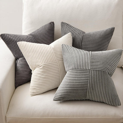 MIULEE Teal Orange Decorative Throw Pillow Covers 18x18 Inch Set of 4 Boho Corduroy Striped Cushion Cases Modern Farmhouse Patchwork Pillow Cases for Couch Sofa Bedroom Home Decor