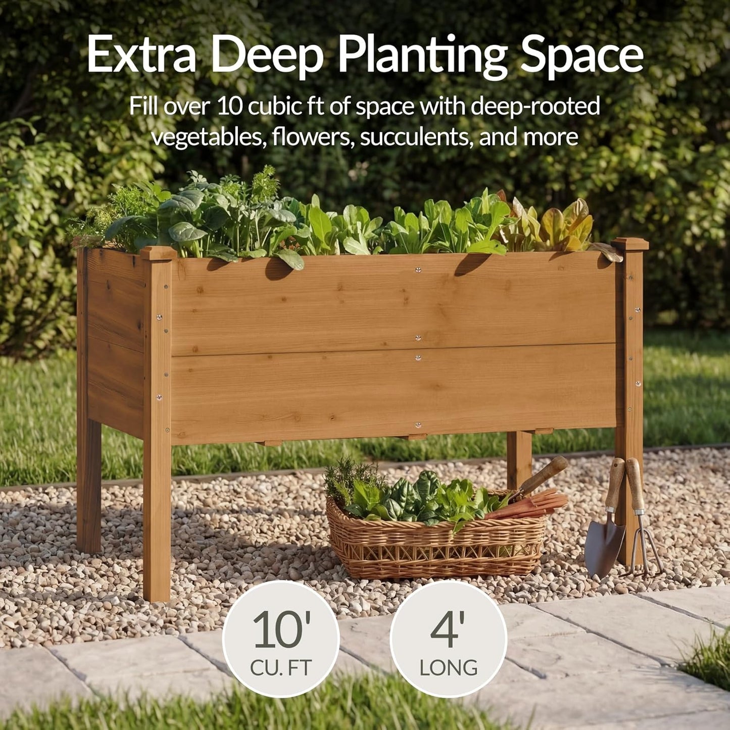 Best Choice Products 72x24x30in Raised Garden Bed, Elevated Wood Planter Box Stand for Backyard, Patio, Balcony w/Divider Panel, 6 Legs, 300lb Capacity - Natural