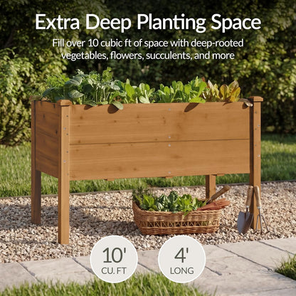Best Choice Products 72x24x30in Raised Garden Bed, Elevated Wood Planter Box Stand for Backyard, Patio, Balcony w/Divider Panel, 6 Legs, 300lb Capacity - Natural