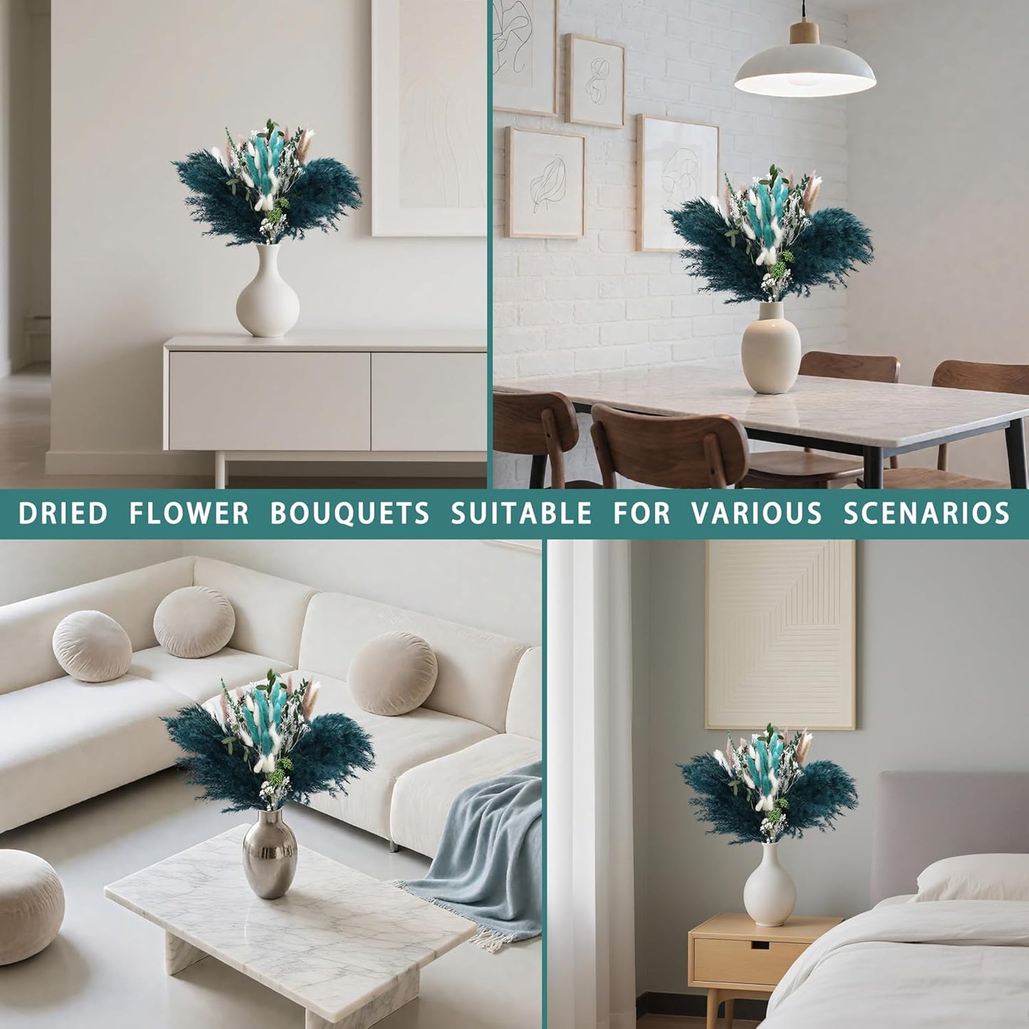 Natural Dried Flower Bouquet - 17" Boho Style Mixed Pampas Grass Ideal for Home Decor, Wedding Decor, Bridal Bouquets, Floral Arrangement, Event Centerpieces, Table Decor