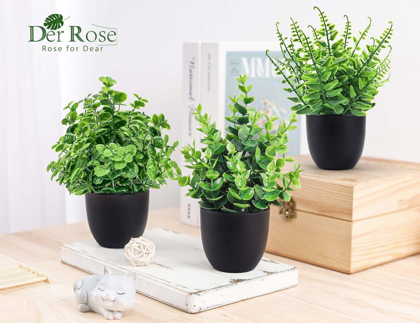 Der Rose Fake Plants 4 Packs Artificial Plants Small Faux Plants Black Bathroom Accessories for Halloween Bathroom Home Kitchen Coffee Table Office Desk Decor Indoor