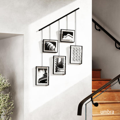 Umbra Exhibit Picture Frame Gallery Set, Adjustable Wall Collage Displays Nine Photos (Four 5x7" and Five 8x10"), Set of 9, Black