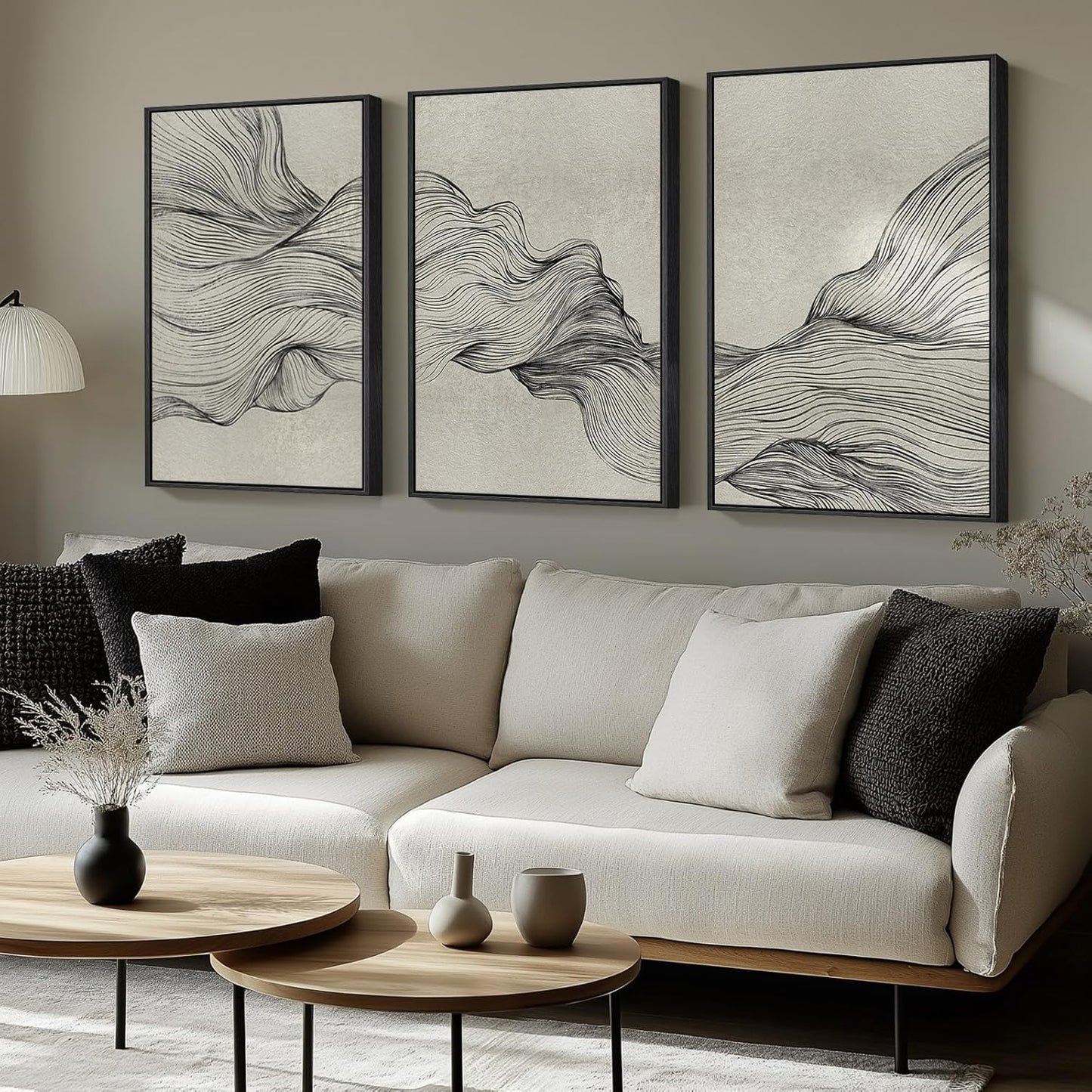 Large Framed Black and White Abstract Wall Art for Living Room, 3 Piece Big Modern Canvas Prints Paintings Artwork for Walls, Minimalist Abstract Art Pictures for Hallway, Office Wall Decor 24x36 In