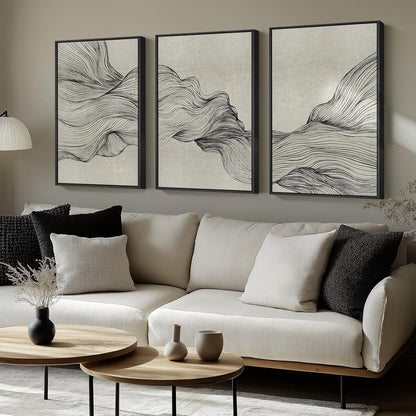 Large Framed Black and White Abstract Wall Art for Living Room, 3 Piece Big Modern Canvas Prints Paintings Artwork for Walls, Minimalist Abstract Art Pictures for Hallway, Office Wall Decor 24x36 In