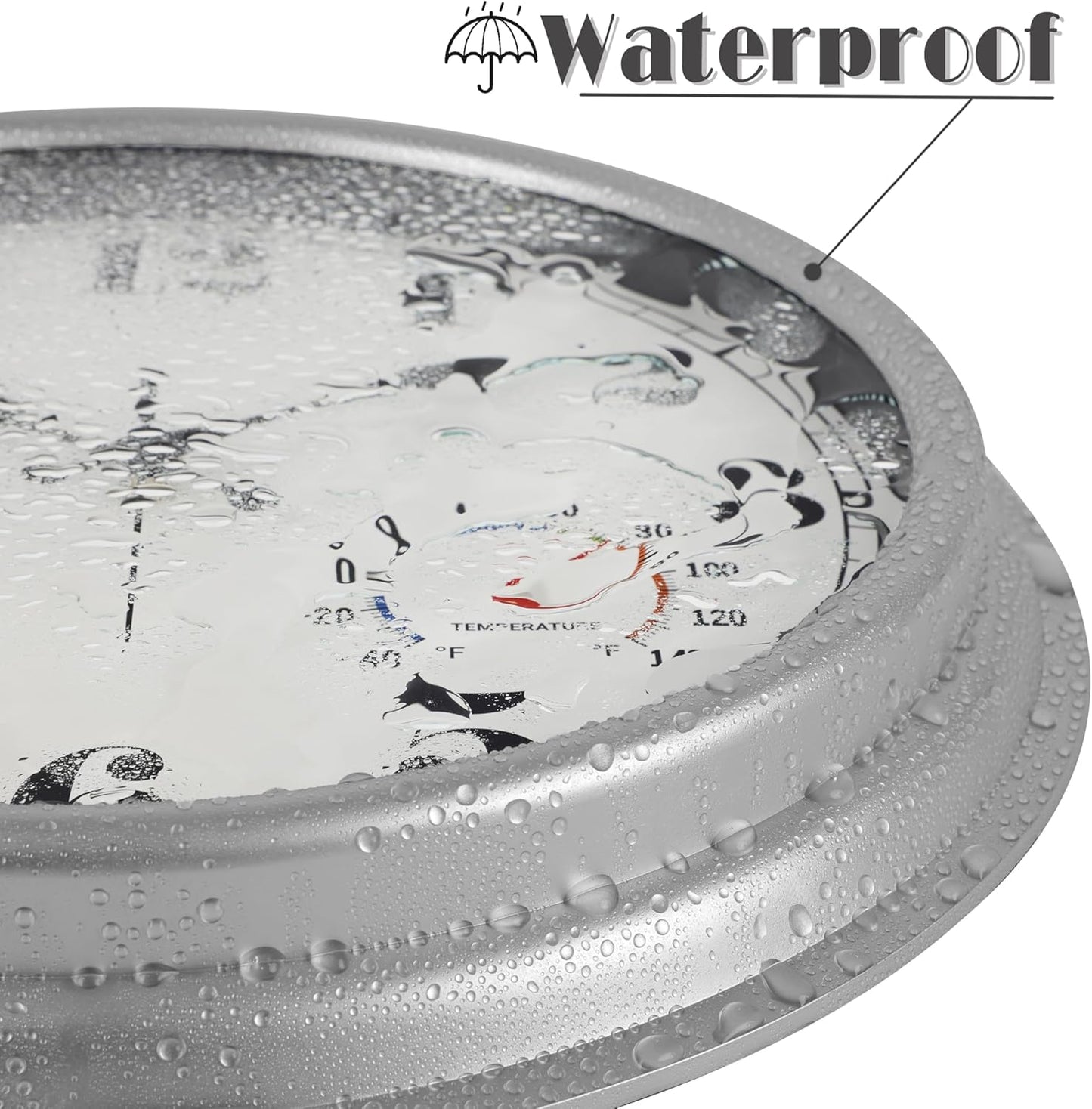JENLYSTIME 12 Inch Indoor/Outdoor Retro Waterproof Wall Clock with Thermometer Silent Round Quartz Battery Operated Easy to Read Decorative for Kitchen Patio,Bathroom,Deck,Porch,Pool(Blue)