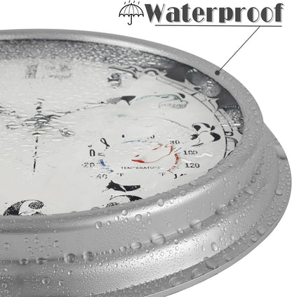 JENLYSTIME 12 Inch Indoor/Outdoor Retro Waterproof Wall Clock with Thermometer Silent Round Quartz Battery Operated Easy to Read Decorative for Kitchen Patio,Bathroom,Deck,Porch,Pool(Blue)