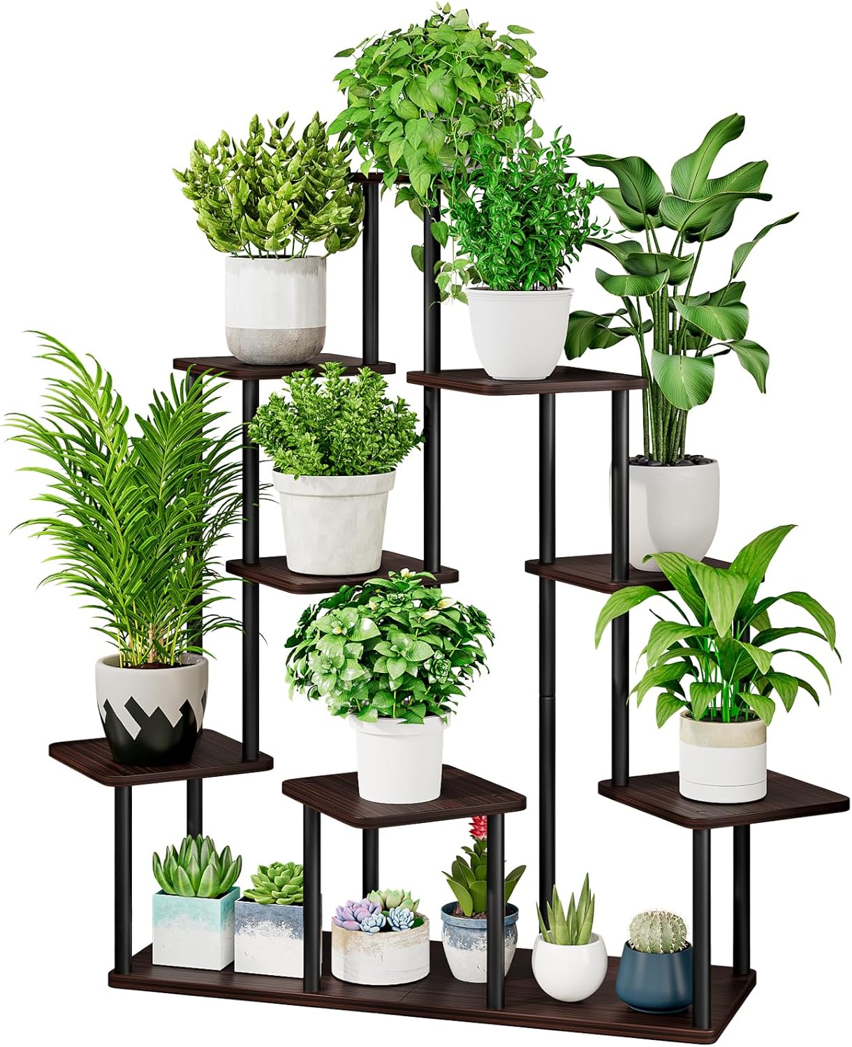 AZERPIAN Plant Stand 5 Tier Indoor Metal Flower Shelf for Multiple Plants Corner Tall Flower Holders for Patio Garden Living Room Balcony Bedroom, Black (5 Tier-Black)