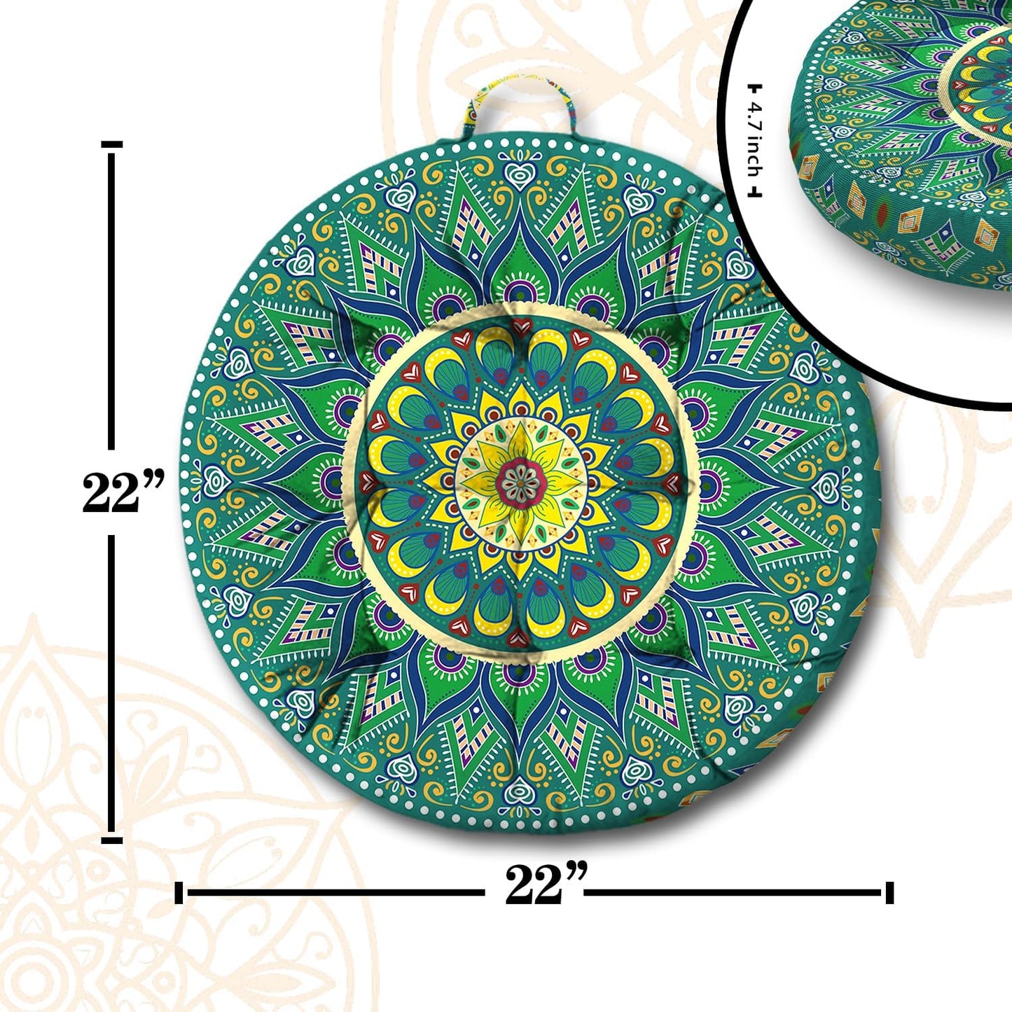 Mandala Meditation Cushion, Boho Meditation Mat, Meditation Pillows for Sitting on Floor, Cushions for Sitting in Home and Outdoor, Square Floor Pillow Cushion Seating for Yoga Accessories 22'' X 22''