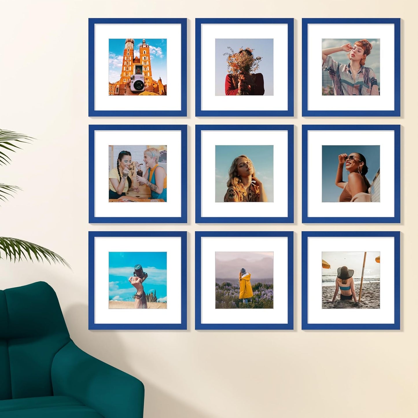 Vittanly 8x10 Picture Frames Set of 9, Shatter Resistant Plexiglass, Display 5x7 Pictures with Mat or 8x10 without Mat, Photo Frames for Wall or Tabletop, Engineered Wood, Black - Colors B