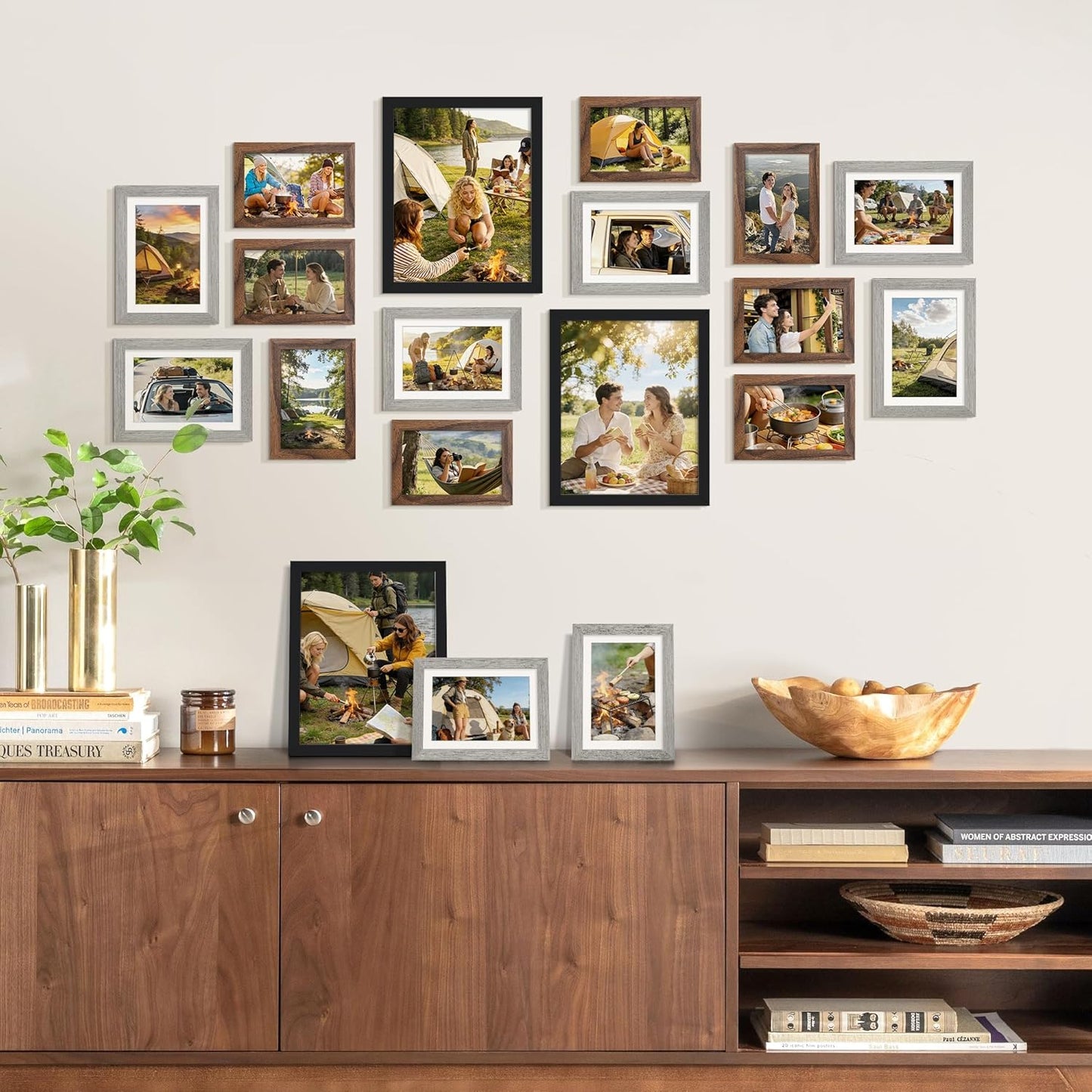 upsimples 19 Pack Picture Frames Collage Wall Decor for Mounting or Tabletop Display, Photo Gallery Frame Set for Family, Multi Sizes Including 8x10, 5x7, 4x6, Brown