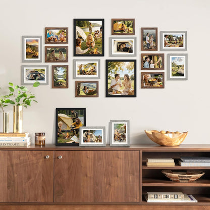 upsimples 19 Pack Picture Frames Collage Wall Decor for Mounting or Tabletop Display, Photo Gallery Frame Set for Family, Multi Sizes Including 8x10, 5x7, 4x6, Brown