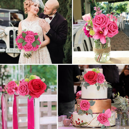 AmyHomie Artificial Flowers Dark Red Rose 25pcs Real Looking Fake Roses w/Stem for DIY Wedding Bouquets Centerpieces Arrangements Party Baby Shower Mothers Day Christmas Tree Decorations