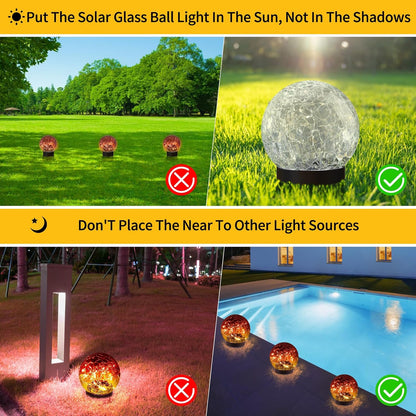 JKIMK Solar Globe Lights Outdoor Waterproof - Cracked Glass Ball Lights for Garden, Patio, Yard, Lawn and Backyard Decor - Solar Orbs for Outside Decorations