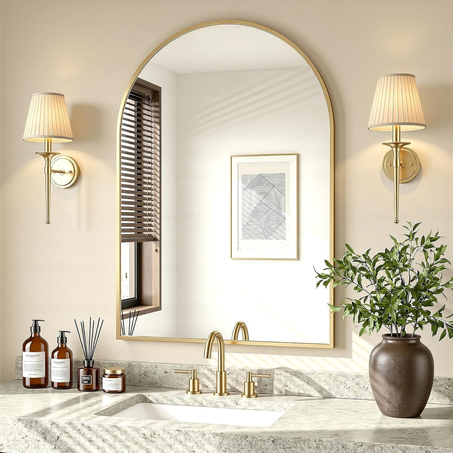Antok Arched Bathroom Mirror, 20"x30" Wall Mounted Mirror, Vanity Mirrors for Over Sink, Aluminum Alloy Frame Bathroom Mirrors Living Room, Bedroom and Entryway, Black