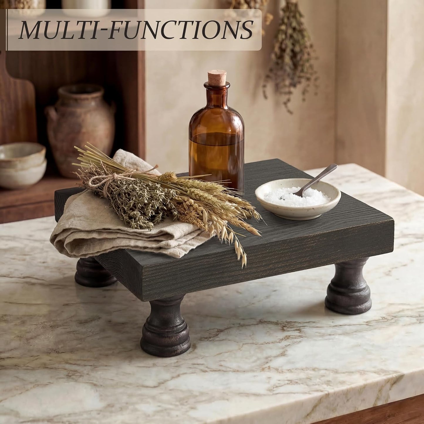 EOSAHR Farmhouse Riser for Room Decor : Decorative Pedestal Stand For Display Your Home Decorations and Uniquely Soap Stand - Rustic Bathroom Counter Tray and Kitchen Decor (Natural Wood)